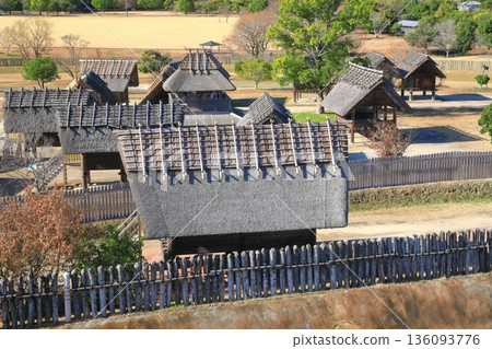 [Saga Prefecture] Yoshinogari Historical Park (Kura and City) under clear skies 136093776