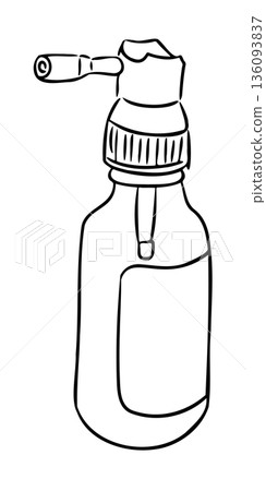 Hand drawn vector illustration of empty spray bottle with trigger isolated on white background. The image represents cleaning supply, hygiene, household maintenance and refillable container concept Hand drawn vector illustration of empty spray bottle with trigger isolated on white background. The image represents cleaning supply, hygiene, household maintenance and refillable container concept 136093837