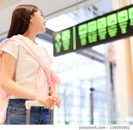 A woman looking at an airport sign. Photo courtesy of Kansai International Airport (KIX). A woman looking at an airport sign. Photo courtesy of Kansai International Airport (KIX). 136093902