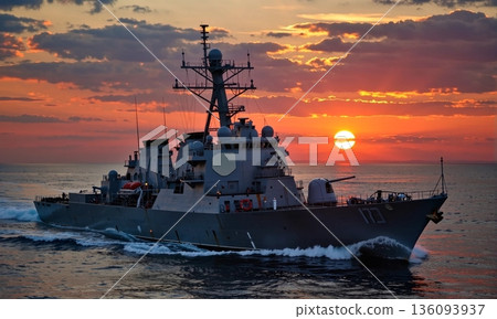 Ship with sunset in the background 136093937