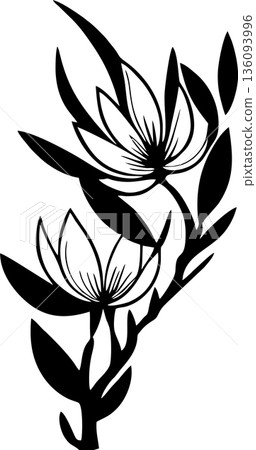 Simple black graphic design of magnolia flower, logo, tattoo 136093996