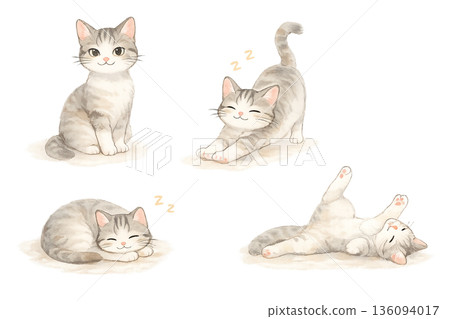 Illustration set of cats in various poses 136094017