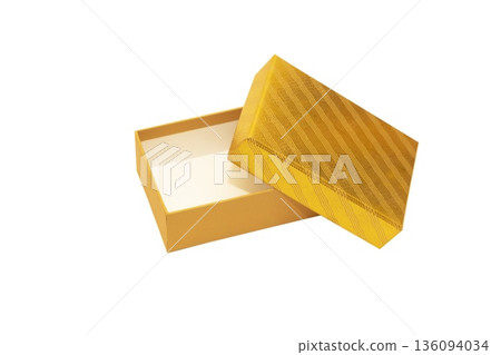 A Gold Gift Box is Isolated White Background Cutout 136094034