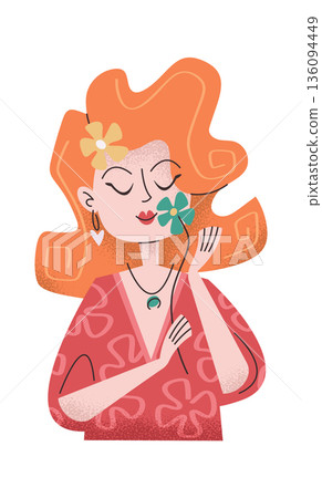Beautiful woman with flower portrait Beautiful woman with flower portrait 136094449