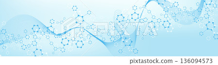 Health care or medical abstract background with hexagons, lines and dots. Scientific innovation banner template concept. Biology and pharmaceutical technology background. Vector illustration. 136094573