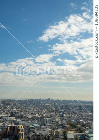 View from Funabori Tower Hall in Edogawa Ward, Tokyo, view of Edogawa Ward, Tokyo, densely populated residential areas of Tokyo, big city under blue sky View from Funabori Tower Hall in Edogawa Ward, Tokyo, view of Edogawa Ward, Tokyo, densely populated residential areas of Tokyo, big city under blue sky 136094835