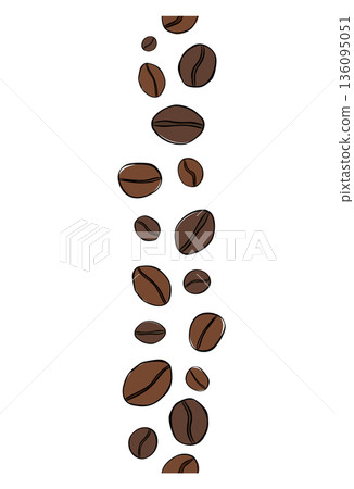 coffee symbol beans vertical seamless border. hand drawn illustration. Vector graphic line ink colored art. For organic product packaging, culinary branding, herbal labels, 136095051