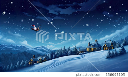 flying skier in the snowy mountains 136095105