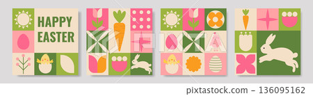 Happy Easter Geometric Card Set Illustration 136095162