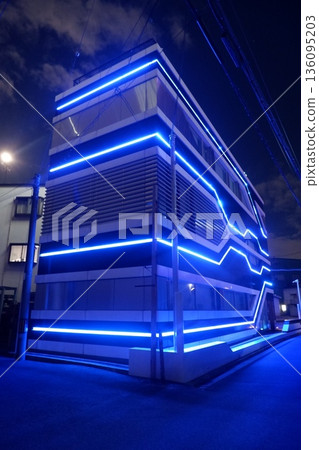 A beautiful neon building in the small factory district of Higashi-Osaka 136095203