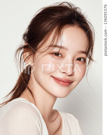 Asian woman with fresh skin, natural skin and facial beauty treatment, white background Asian woman with fresh skin, natural skin and facial beauty treatment, white background 136095376