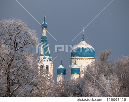 A blue and white church with a blue dome. Gatchina 136095416