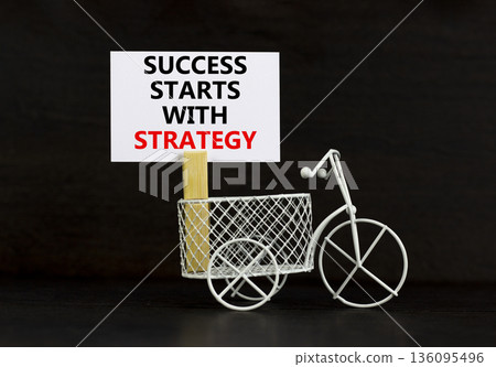 Success starts with strategy symbol. Concept words Success starts with strategy on beautiful white paper. Beautiful black background. Business and success starts with strategy concept. Copy space. Success starts with strategy symbol. Concept words Success starts with strategy on beautiful white paper. Beautiful black background. Business and success starts with strategy concept. Copy space. 136095496