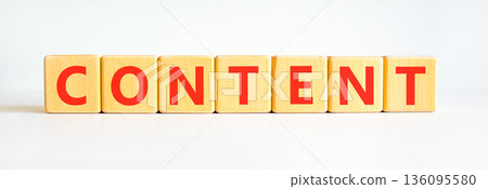 Content symbol. Concept word Content on beautiful wooden blocks. Beautiful white background. Business content concept. Copy space. Content symbol. Concept word Content on beautiful wooden blocks. Beautiful white background. Business content concept. Copy space. 136095580