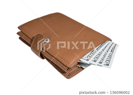 Leather wallet with hundred dollar banknotes Leather wallet with hundred dollar banknotes 136096002