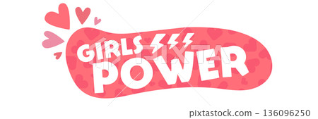 Girls Power horizontal banner with pink hearts and lightning bolt, female empowerment and International Women s Day greeting card frame isolated on white. Girls Power horizontal banner with pink hearts and lightning bolt, female empowerment and International Women s Day greeting card frame isolated on white. 136096250
