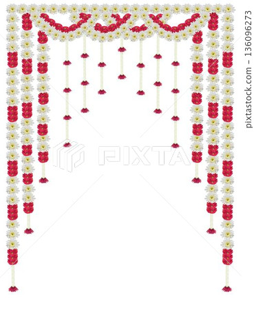 Flower garland decoration backdrop for wedding decor, Happy Diwali, Indian Holiday festival Flower garland decoration backdrop for wedding decor, Happy Diwali, Indian Holiday festival 136096273