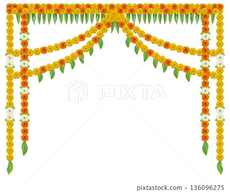 Wedding and festival decoration with marigold flowers Toran design door hanging Wedding and festival decoration with marigold flowers Toran design door hanging 136096275