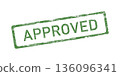 A green, aged seal with the words Approved on a white background. Ecological concept. 136096341