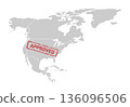 Outline of the continent of North America with red lettering saying APPROVED for USA. Grunge red approved stamp 136096506