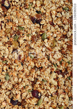 Gluten-free oat granola with nuts and berries. Gluten-free oat granola with nuts and berries. 136096910