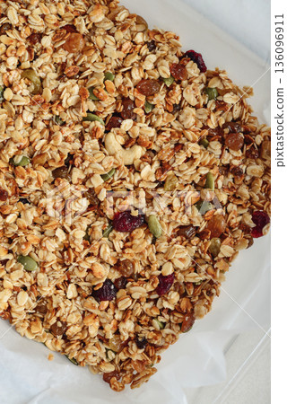 Gluten-free oat granola with nuts and berries. Gluten-free oat granola with nuts and berries. 136096911