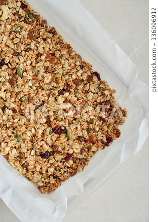Gluten-free oat granola with nuts and berries. Gluten-free oat granola with nuts and berries. 136096912