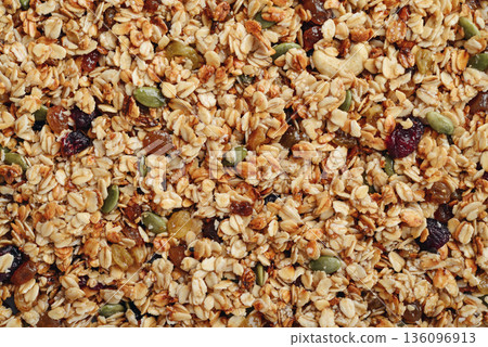 Gluten-free oat granola with nuts and berries. Gluten-free oat granola with nuts and berries. 136096913