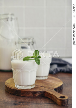 Two glasses of Turkish traditional drink ayran, kefir or buttermilk 136096954