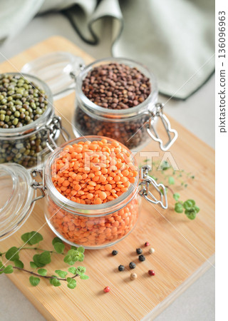 Variety of healthy vegan, plant based protein source. 136096963