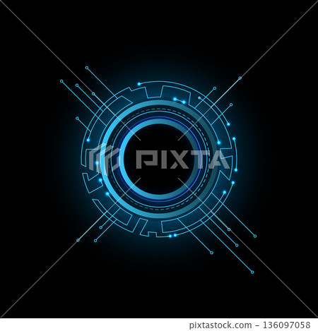 Circuit board circle frame. Abstract digital round frame, hardware board and electronic motherboard pattern vector. Programming science, computer system element 136097058