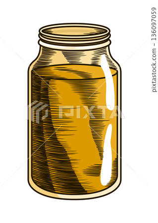 Cane sugar. Product from sugarcane plant. Engraving hand drawn natural organic food or natural ingredient. Fresh cane rum in bottle 136097059