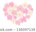 Watercolor hand-painted cherry blossom bouquet illustration in heart shape 136097138