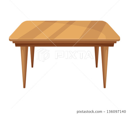 Table furniture of wood, interior wooden desk. Empty wooden table isolated illustration on white background. Vector illustration of platform or stand Table furniture of wood, interior wooden desk. Empty wooden table isolated illustration on white background. Vector illustration of platform or stand 136097140