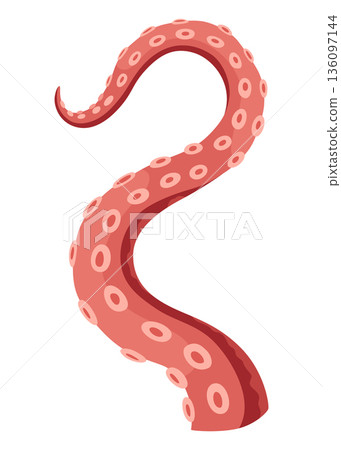 Octopus tentacles or sea squid icon. Spooky marine monster arm on white background. Vector cartoon underwater animal Octopus tentacles or sea squid icon. Spooky marine monster arm on white background. Vector cartoon underwater animal 136097144