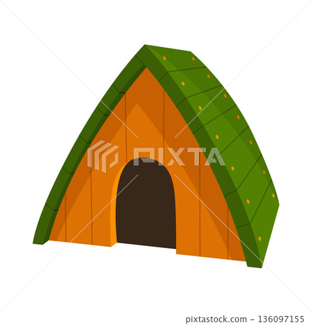 Dog house icon. Cartoon pet accessory. Petshop supermarket item. Empty pet home with roof. House for domestic animal. Isolated flat vector illustration Dog house icon. Cartoon pet accessory. Petshop supermarket item. Empty pet home with roof. House for domestic animal. Isolated flat vector illustration 136097155