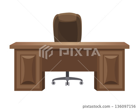 Detective office interior element. Desk with stationery for detective. Crime and criminal evidence. Vector flat style cartoon illustration isolated on white background Detective office interior element. Desk with stationery for detective. Crime and criminal evidence. Vector flat style cartoon illustration isolated on white background 136097156