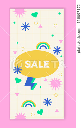 Design with Graphic Memphis Element. Background Retro Art for Advertising, Web, Social Media, Poster, Banner, Cover. Sale offer 136097172