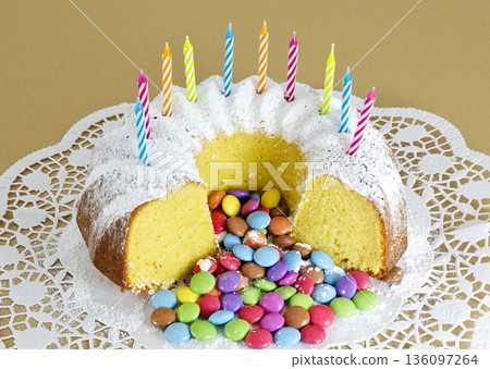 sponge cake with birthday candles sponge cake with birthday candles 136097264