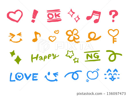 復古平成手寫表情符號：翻蓋手機風格的可愛圖示素材 136097473