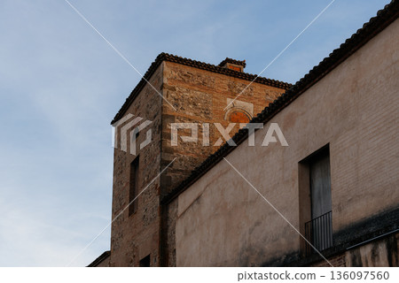 Ducal Palace Medinaceli, Soria in Spain. View of the tower at sunset Ducal Palace Medinaceli, Soria in Spain. View of the tower at sunset 136097560