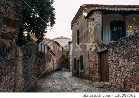 Medinaceli medieval village street with traditional stone house Medinaceli medieval village street with traditional stone house 136097561