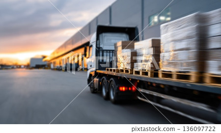 Delivery Truck Loading Pallets at Industrial Warehouse Dock Delivery Truck Loading Pallets at Industrial Warehouse Dock 136097722