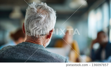 Senior Man Attending Therapy or Support Group Session Senior Man Attending Therapy or Support Group Session 136097857