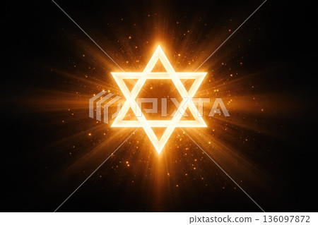Glowing Star of David Symbol on Dark Background with Light Rays Glowing Star of David Symbol on Dark Background with Light Rays 136097872