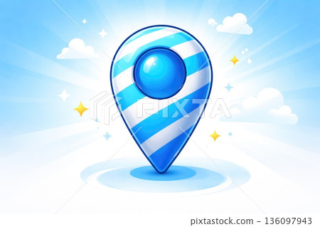 Blue Striped Map Location Pin Icon with Sparkles Blue Striped Map Location Pin Icon with Sparkles 136097943