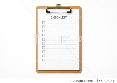 Blank Checklist Template on Clipboard Isolated on White Blank Checklist Template on Clipboard Isolated on White 136098024