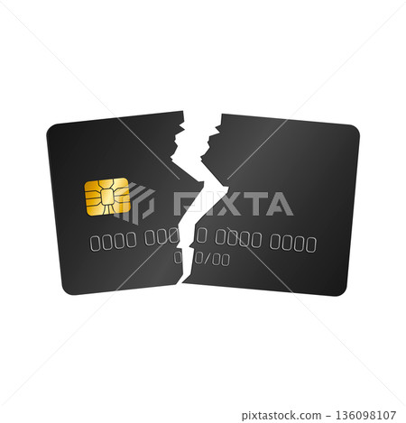 Broken bank card split in half, without background. Broken bank card split in half, without background. 136098107
