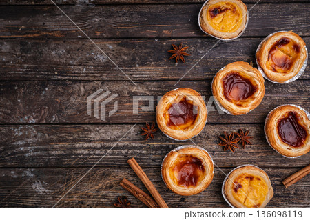 Portuguese custard tarts or Pastel de Nata Portuguese custard tarts or Pastel de Nata 136098119
