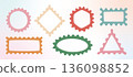 Bright color childish style wavy, zigzag geometric shapes, figures. Doodle y2k squiggle tags. Groovy cute vector frameworks, rectangle, round frames. 136098852